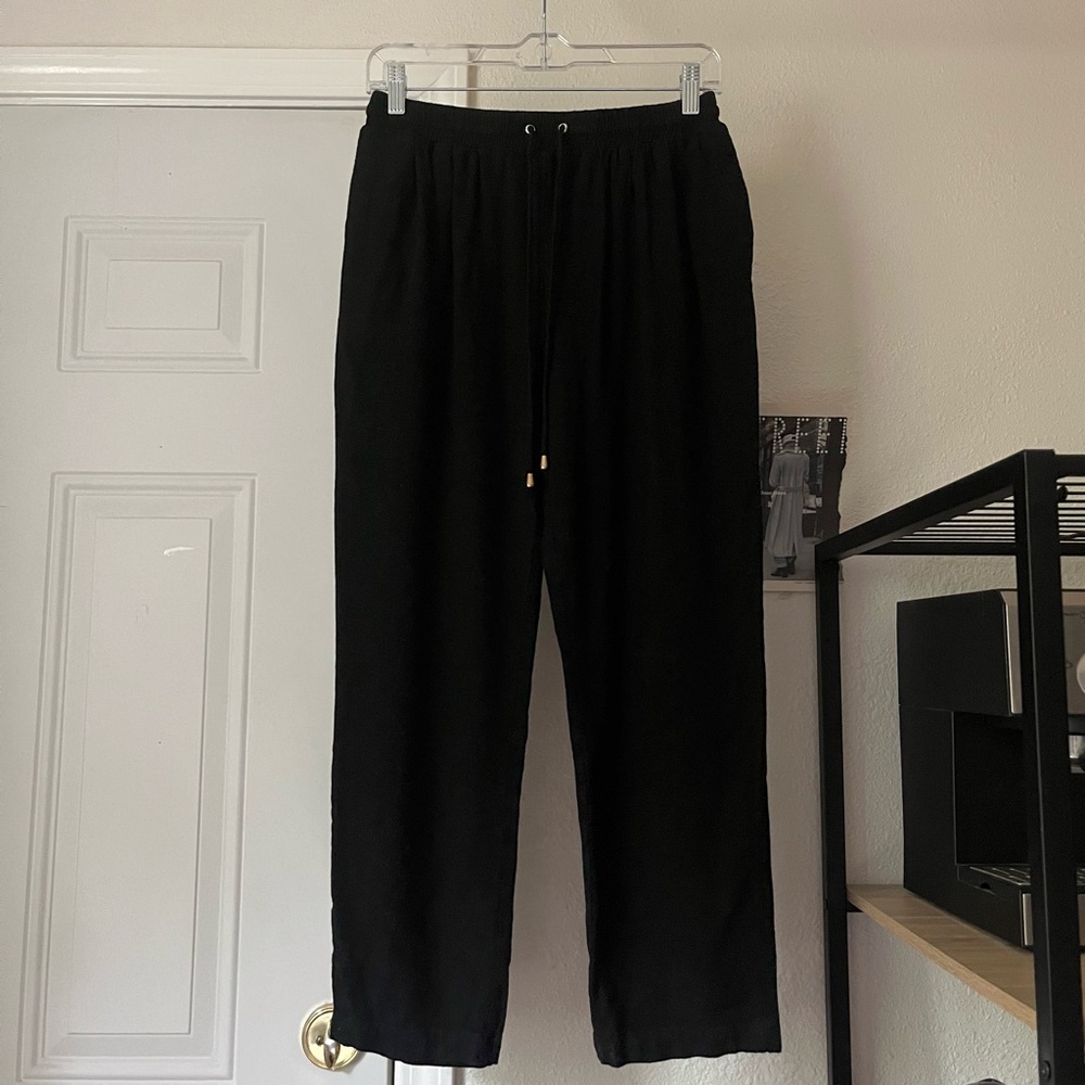MAISON GARRISON‎ black cotton blend gauze straight leg cropped pants
